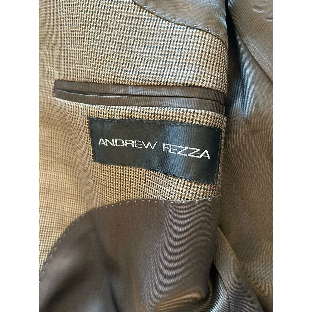 Andrew Fezza 42S Blazer Brown Micro Check Silk Wool Sport‎ Coat Designer Jacket